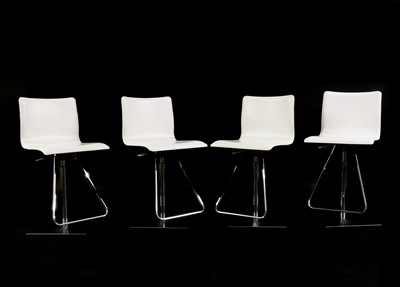 Lot 423 - A set of four Italian white leather bar stools