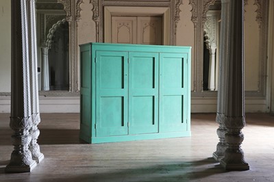 Lot 81 - A large green painted pine housekeeper’s cupboard