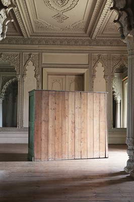 Lot 81 - A large green painted pine housekeeper’s cupboard