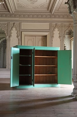 Lot 81 - A large green painted pine housekeeper’s cupboard