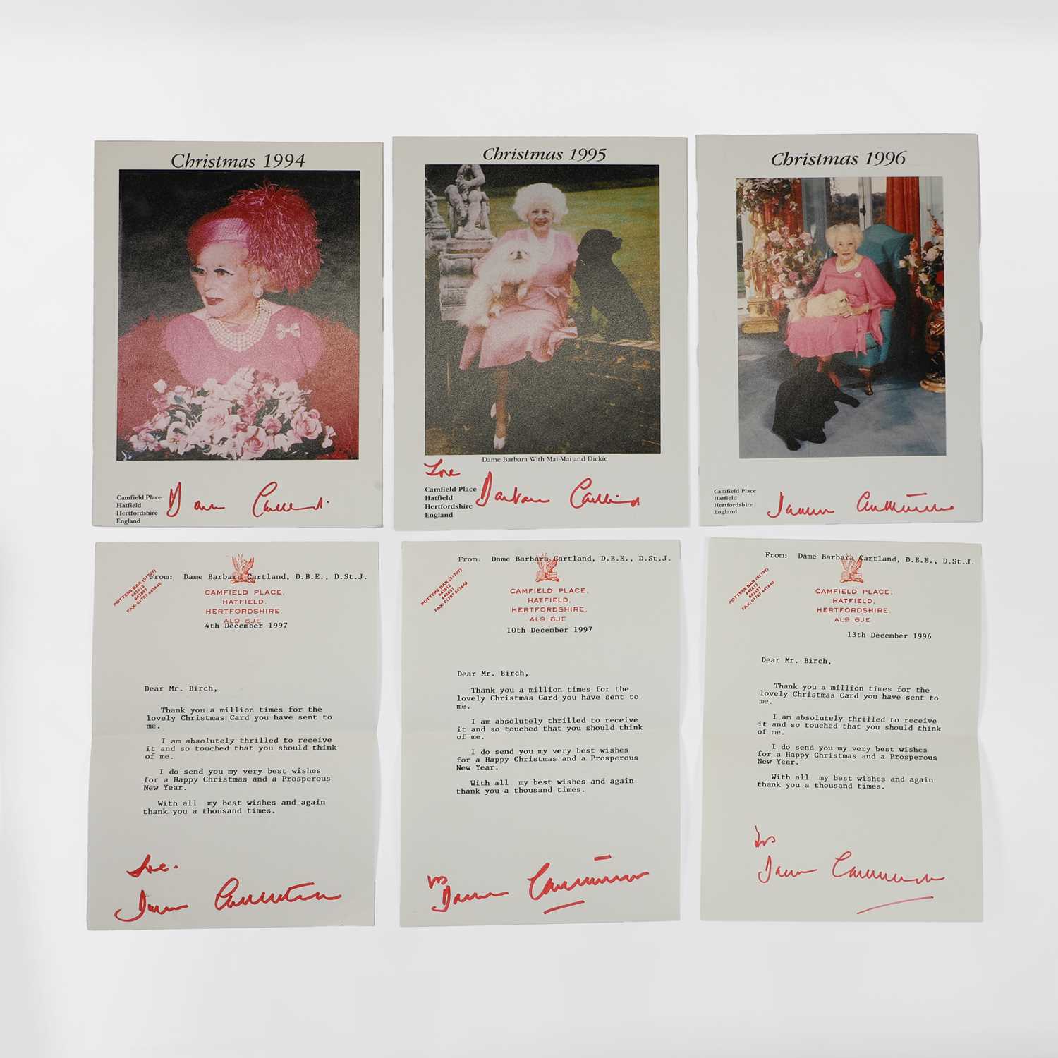 Lot 105 - Dame Barbara Cartland (1901-2000) Christmas cards