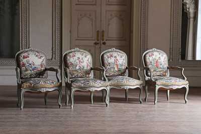 Lot 60 - ☘ A set of four Louis XV Revival painted armchairs