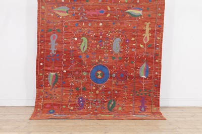Lot 239 - A contemporary suzani-inspired flat-weave rug