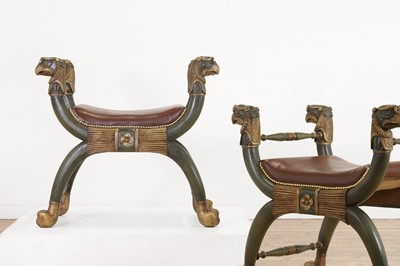 Lot 329 - A pair of Empire-style painted wooden 'X' frame stools