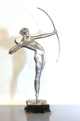 Lot 177 - A silvered Art Deco figure of Diana the Huntress