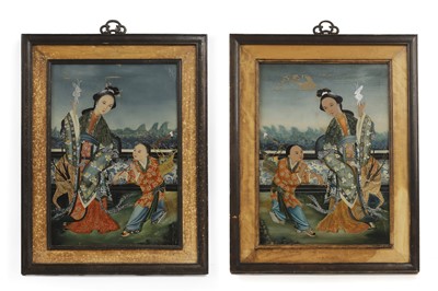Lot A pair of reverse glass paintings
