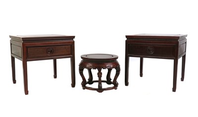 Lot 425 - A pair of Chinese hardwood side tables