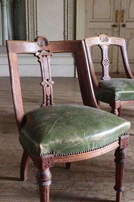 Lot 77 - ☘ A set of four Victorian Aesthetic-style oak library chairs