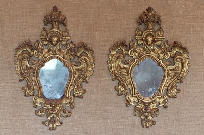 Lot 130 - ☘ A pair of Italian giltwood-framed girandoles