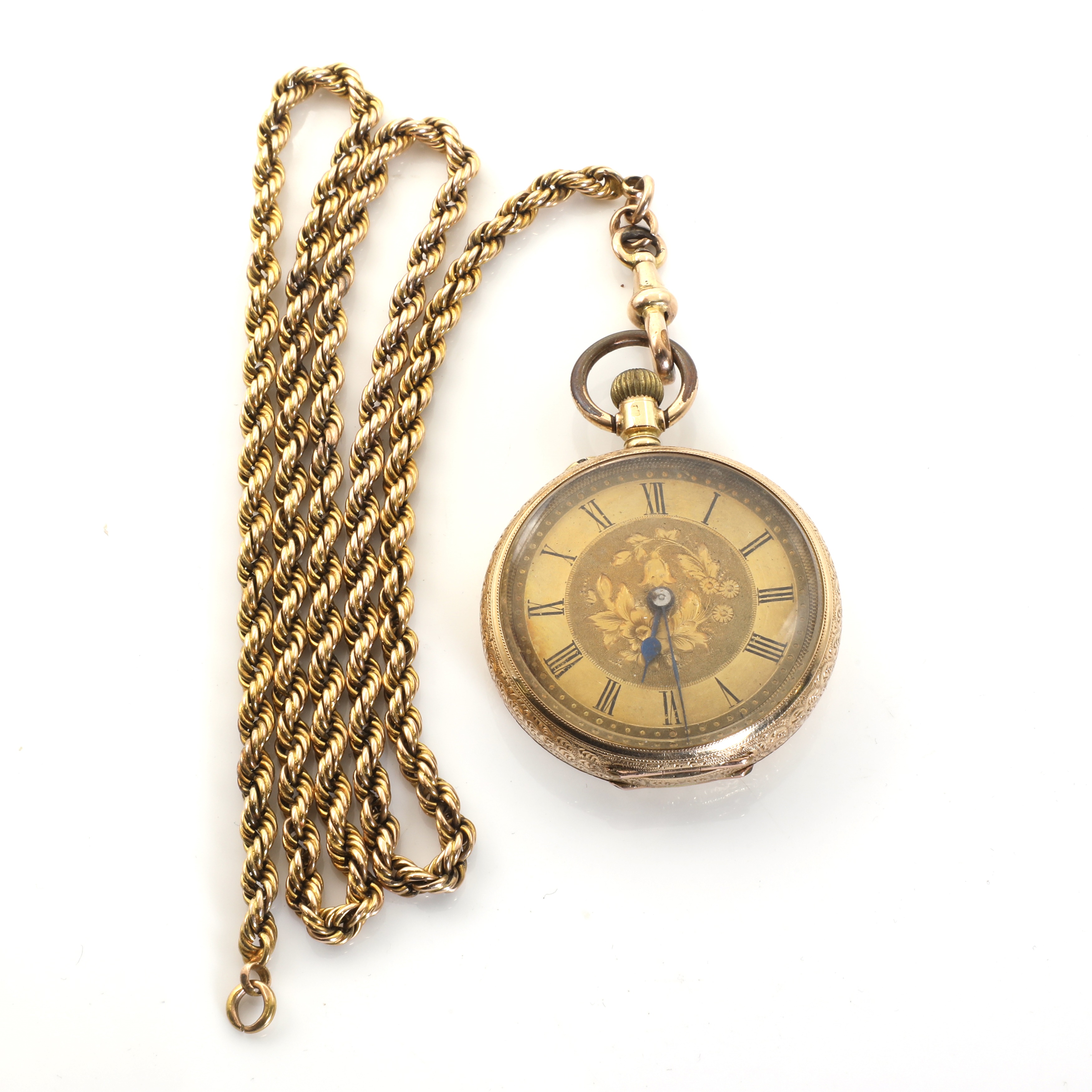 Lot 406 A gold pocket watch and chain,