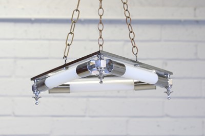 Lot 194 - A pair of Art Deco chrome triangular hanging lights