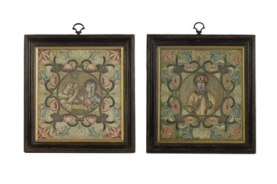 Lot 430 - A pair of small embroidered pictures