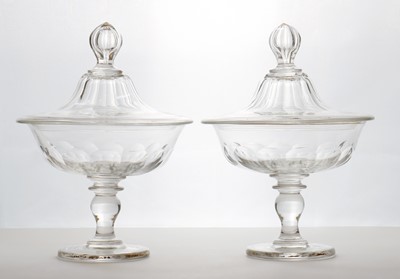 Lot 211 - A pair of Victorian cut glass pedestal bowls and covers