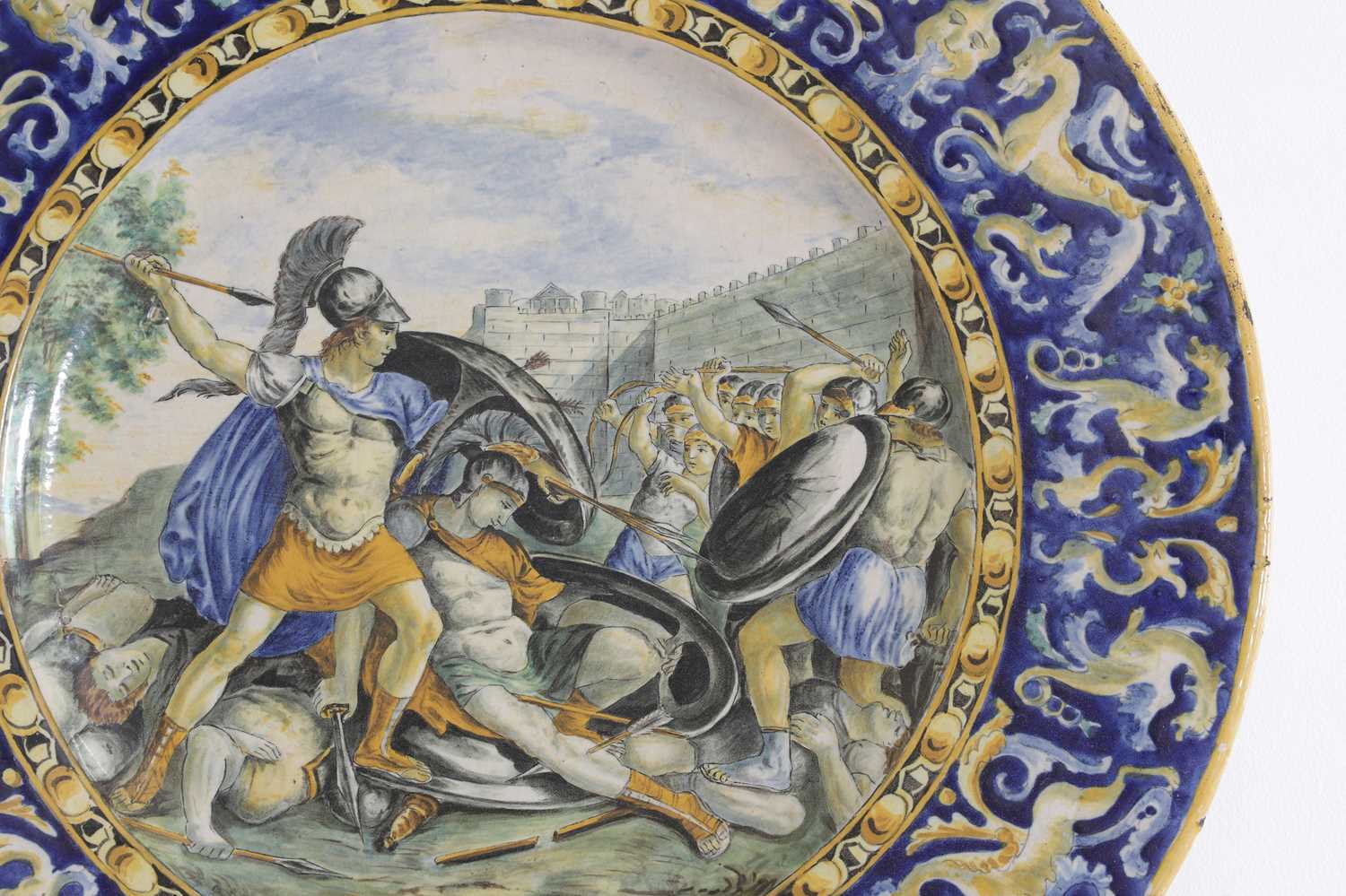 Lot 348 - An Urbino-style 'istoriato' maiolica charger