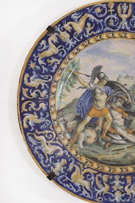 Lot 348 - An Urbino-style 'istoriato' maiolica charger
