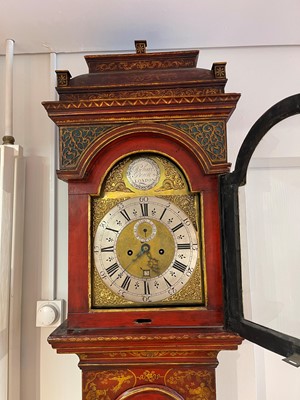 Lot 163 - A George II scarlet and gilt-japanned longcase clock