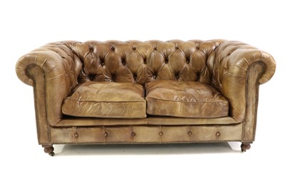 Lot 394 - A Halo brown leather Chesterfield two-seater settee