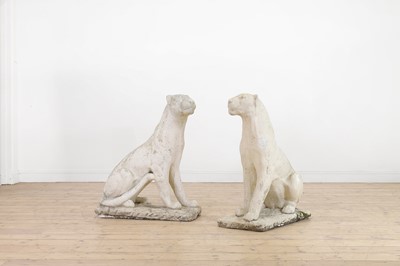 Lot 172 - A pair of composition white marble panthers