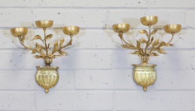 Lot 258 - A pair of gold-painted three-branch wall lights