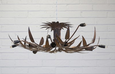 Lot 430 - A French metal gold-patinated-leaf ceiling light