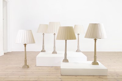 Lot 493 - A set of six limed wooden table lamps by OKA