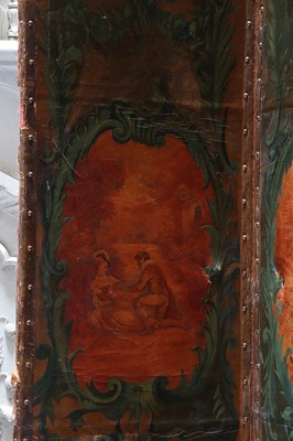 Lot 87 - A four-fold painted leather dressing screen