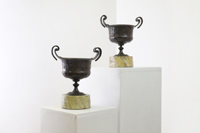 Lot 117 - A pair of grand tour bronze urns
