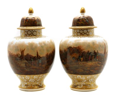 Lot 219 - A pair of Dresden porcelain urns
