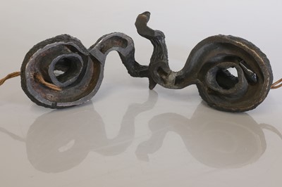 Lot 109 - A pair of French patinated bronze serpent table lamps