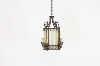 Lot 232 - A Gothic wrought iron and glass lantern