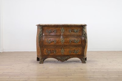 Lot 296 - A Louis XV-style kingwood, satinwood and marquetry serpentine commode