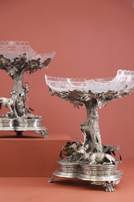 Lot 77 - A Victorian three-piece silver-plated table garniture