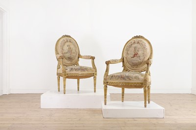 Lot 326 - A pair of Louis XVI-style giltwood fauteuils