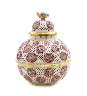 Lot 211 - A Herend porcelain pierced vase and cover