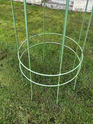 Lot 432 - A set of six modern obelisk ironwork garden plant stands