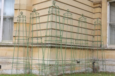 Lot 432 - A set of six modern obelisk ironwork garden plant stands