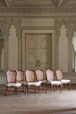 Lot 84 - ☘ A set of six Louis XV-style walnut salon chairs