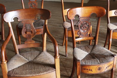 Lot 54 - ☘ A composed set of six Biedermeier walnut dining chairs