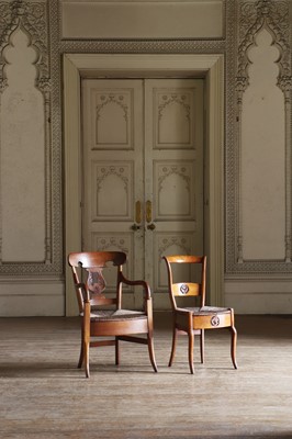 Lot 54 - ☘ A composed set of six Biedermeier walnut dining chairs