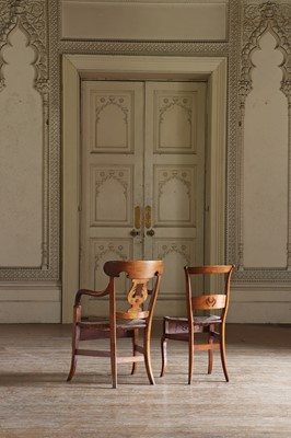 Lot 54 - ☘ A composed set of six Biedermeier walnut dining chairs