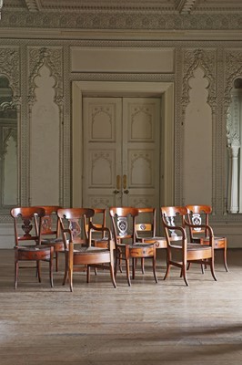 Lot 54 - ☘ A composed set of six Biedermeier walnut dining chairs