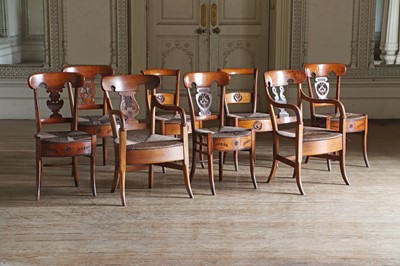 Lot 54 - ☘ A composed set of six Biedermeier walnut dining chairs