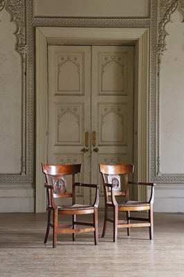 Lot 58 - ☘ A set of four Biedermeier walnut bar-back armchairs