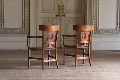 Lot 58 - ☘ A set of four Biedermeier walnut bar-back armchairs