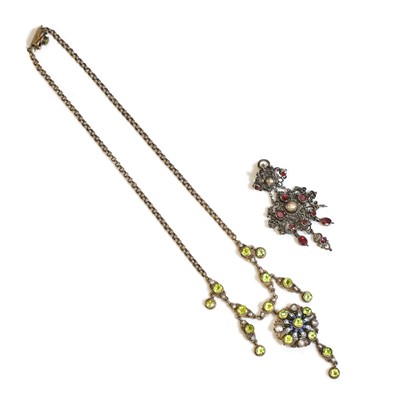 Lot 40 - An early 20th century Continental silver gilt gemstone and enamel necklace