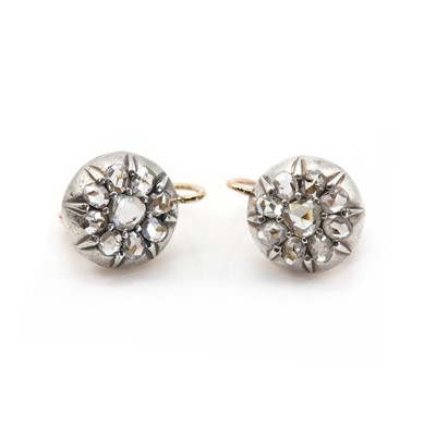 Lot 34 - A pair of Continental diamond set cluster drop earrings, c.1910