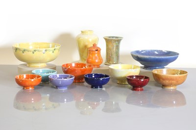 Lot 57 - A collection of Ruskin and Moorcroft lustre bowls, a vase, and a pot and cover