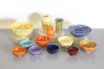 Lot 57 - A collection of Ruskin and Moorcroft lustre bowls, a vase, and a pot and cover