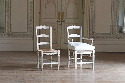 Lot 107 - A set of eight painted ladder-back dining chairs