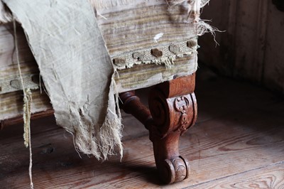 Lot 90 - ☘ An upholstered oak-framed gout stool